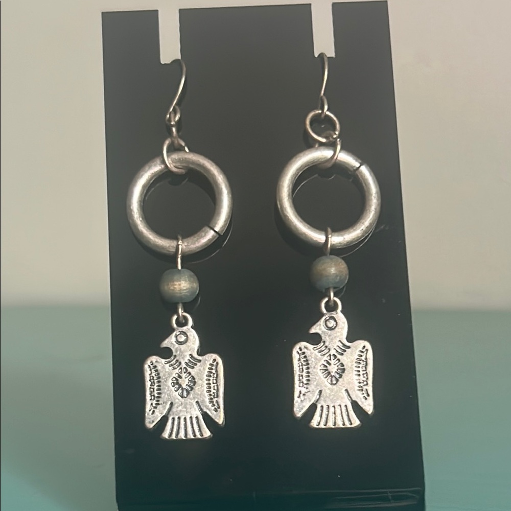 Native American Inspired Thunderbird Silver Silver Tone Drop  Earrings